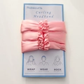 Pink silk texture heatless curling headband with instruction card on white background - Barbie Pink