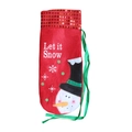 Christmas snowman wine bottle gift bag in red felt with sequins and Let it Snow text - Red