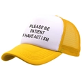 Casquette trucker jaune et blanche avec texte Please Be Patient I Have Autism devant - Taille Unique / Jaune