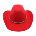 Cappello da cowboy in feltro rosso con fascia decorativa marrone borchiata per unisex - Taglia unica / Rosso