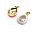 Close-up of enamel water drop pendants with gold plating and sparkling zircon inlay - White