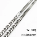 Cuban link necklace in silver finish, 8mm width, 45cm length with rectangle clasp - 8mm x 450mm(KN232863-ZZ)