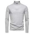 Détail d'un t-shirt homme gris clair anti-UV avec col zippé et coutures de précision - S / Gris clair