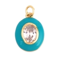 Turquoise oval pendant with clear center stone and golden finish on white background - Oval Turquoise