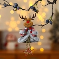 Plush Christmas reindeer ornament with faux fur coat and golden bell on tree branch - Long Leg Reindeer