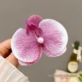 Purple and white gradient mesh orchid hair clip with pearl center, size 9.5cm - Rose Purple Orchid