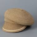 Japanischer gestreifter Strohhut im Reiterstil mit kontrastierender Krempe für den Sonnenschutz - M (56-58cm) / Khaki