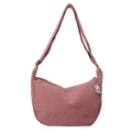 Pink corduroy crossbody bag with adjustable strap and cute white cartoon puppy charm - Pink With Pendant