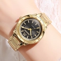 Orologio al quarzo lusso donna dorato con quadrante nero e castone di cristallo - Quadrante Nero Cassa Dorata