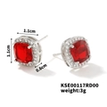 Detail of square halo earrings with red zircon center and 1.1x1.1x0.6cm dimensions - Red