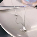 Double-layered butterfly pendant necklace in titanium steel with a frosted silver finish - Steel