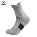 Grey athletic crew socks for basketball with thick terry cushion and non-slip texture - Thickened Crew / Light Gray