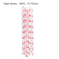 Pink dog paw print paper straws for birthday parties, 10-piece set, size 19.7x0.6 cm - Paper Straws - Pink Paw