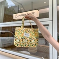 Vintage-Handtasche aus Canvas mit gelben Tulpen und Love Sozakka-Etikett - Gelbe Tulpe