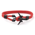 Minimalist red parachute cord bracelet featuring a black airplane anchor style charm - Red (Dual Hole-15)