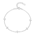 Silver S925 sterling silver four-leaf clover bracelet with sparkling clear zircon stones - Bracelet / White Gold