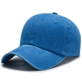 Vintage washed blue cotton baseball cap with curved brim and six-panel soft top design - 56-60cm Adjustable / Sapphire Blue