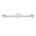 Barbell industriale in argento con opale e design a loto traforato per piercing - Loto Argentato