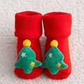 Chaussette de Noël rouge épaisse pour bébé avec sapin 3D et semelle antidérapante en coton - Environ 0-1 An / Sapin de Noël
