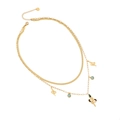 Gold double-layered stainless steel necklace with green snake pendants and turquoise gems - Multi Layer Necklace Snake Bone Chain Turquoise Black Snake Pendant (5#)