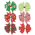 Set of 6 Christmas hair bows with plaid and striped patterns for holiday parties - Mixed Wholesale (6 Pcs Set)