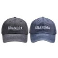 Gorras de béisbol retro de algodón lavado con bordado Grandpa y Grandma para sol y deportes - GRANDPA & GRANDMA (Set de 2 piezas) / Negro + Marino