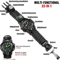 23-in-1 black tactical survival watch with paracord strap and fire starter tool - 827-20 Bare Watch