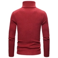 Detail of dark red turtleneck sweater showing ribbed knit texture and slim fit design - M / Burgundy