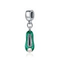 Silver bead charm with green enamel coating and white pearl pendant for DIY jewelry - Green
