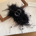 Black feather hair claw with beaded tassels in an irregular geometric vintage design - 27# Claw Clip - Feather Bead Tassel Style