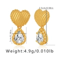 Detail view showing dimensions of heart and teardrop earrings with cubic zirconia - Rope Textured Heart with Tear Drop Zirconia