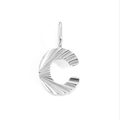 Silver stainless steel letter C pendant with unique radial textured finish - Letter C / Steel Color