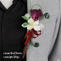 Deep purple calla lily boutonniere with red ribbon for wedding or business events - Burgundy