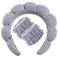 Grey bubble spa headband and matching wristbands set in soft towel fleece fabric - Grey Terry Headband + 2 Wristbands