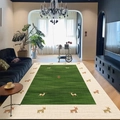 Grüner belgischer Samtteppich mit Hirschmuster und beiger Umrandung für das Wohnzimmer - 80*120CM / Grüner Waldhirsch