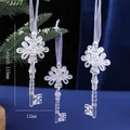 Three-piece acrylic Christmas key ornament with textured design and white ribbon 115mm - Exquisite Key (HQZX6)