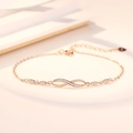 Rose gold infinity symbol anklet with leaf charms and sparkling small diamonds - 925 Silver / SY109 Rose Gold (Anklet)