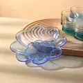 Luxury plum-shaped square fruit plate in dreamy blue with elegant golden rim finish - Dreamy Blue-Plum Blossom Style