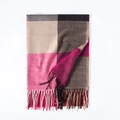 Pink and beige plaid check cashmere feel scarf with fringe tassels for winter warmth - Rose-Red Plaid