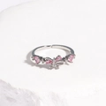 Détail de la bague nœud en argent avec pierres roses en forme de cœur et anneau ajustable - Or / Couleur Or Blanc Nœud (Similaire Style 7)