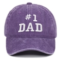 Washed purple cotton baseball cap with white #1 DAD embroidery for Father's Day - One Size / Purple