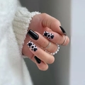 Handmade black and white heart pattern press-on nails in elegant square shape - No Accessories Style / X-0476 Black White Heart