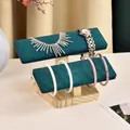 Double-tier solid wood display stand with dark green velvet for watches and bracelets - 2-Tier Solid Wood Bracelet Stand-Dark Green