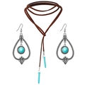Bohemian jewelry set with turquoise bar pendant necklace and teardrop metal earrings - Turquoise Necklace and Earrings Set