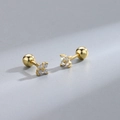 S925 sterling silver four-leaf clover stud earrings with gold plating and zircons - Gold Plated