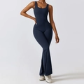 Dunkelblauer Yoga-Einteiler mit Schlaghose und Ringerrücken für Fitness und Sport - S / Marineblau
