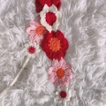 Ethnic style crochet headband with red, white and pink handmade knitted flower accents - Red Large Flower