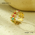 Detail showing 1.13cm width and dimensions of the wave-edged gold-plated colorful ring - Hollow Flower Enamel Dots