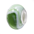 Green and white swirl pattern glass bead with metal core for DIY bracelets - Green and White Swirl Style (013)