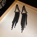 Boucles d'oreilles longues à pampilles avec strass noirs et design triangulaire - 52# Tige en argent-Noir-Gland